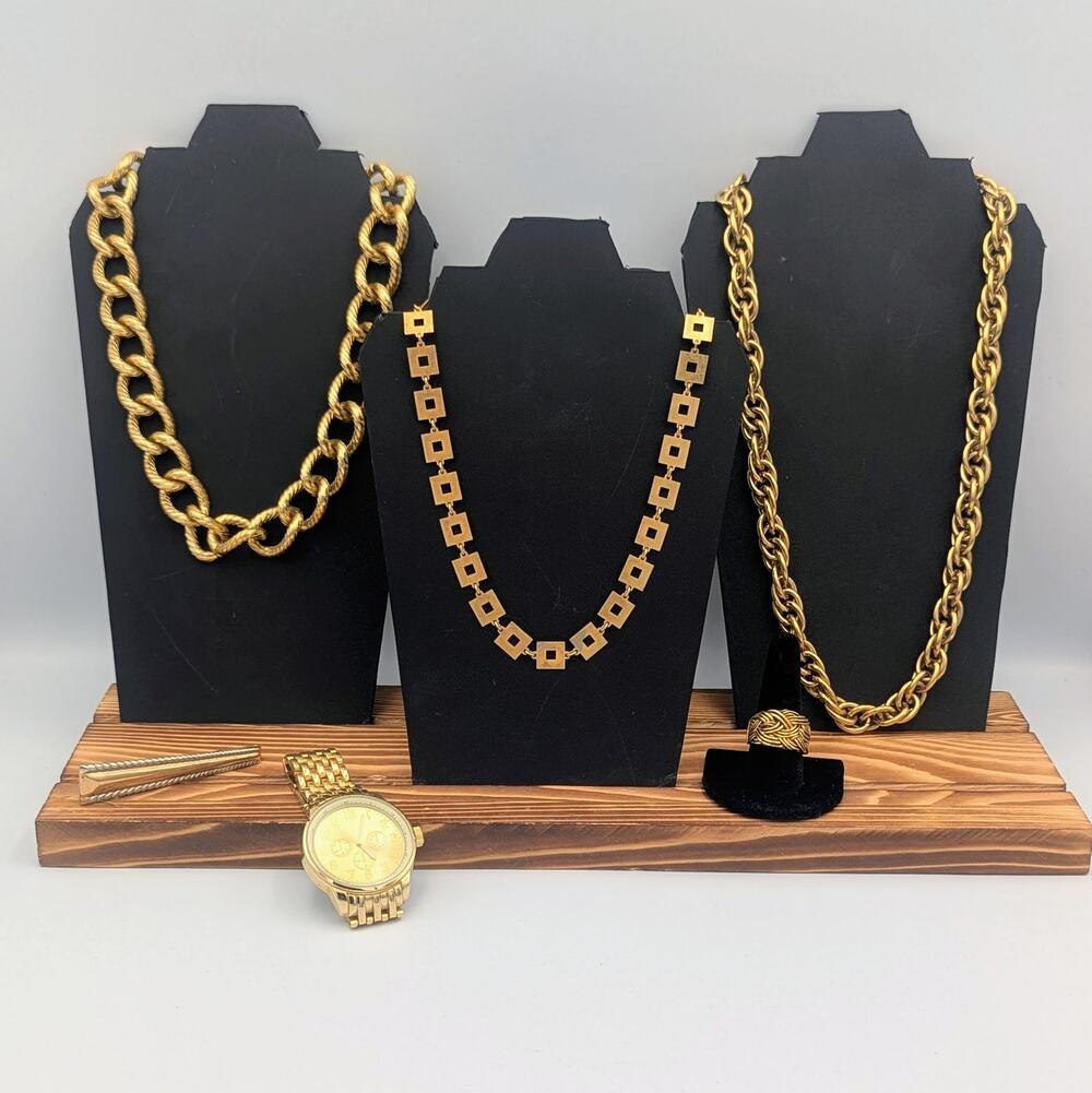 Golden Powerhouse Vintage Jewelry Lot Watch Chains Avon Clip Ring
